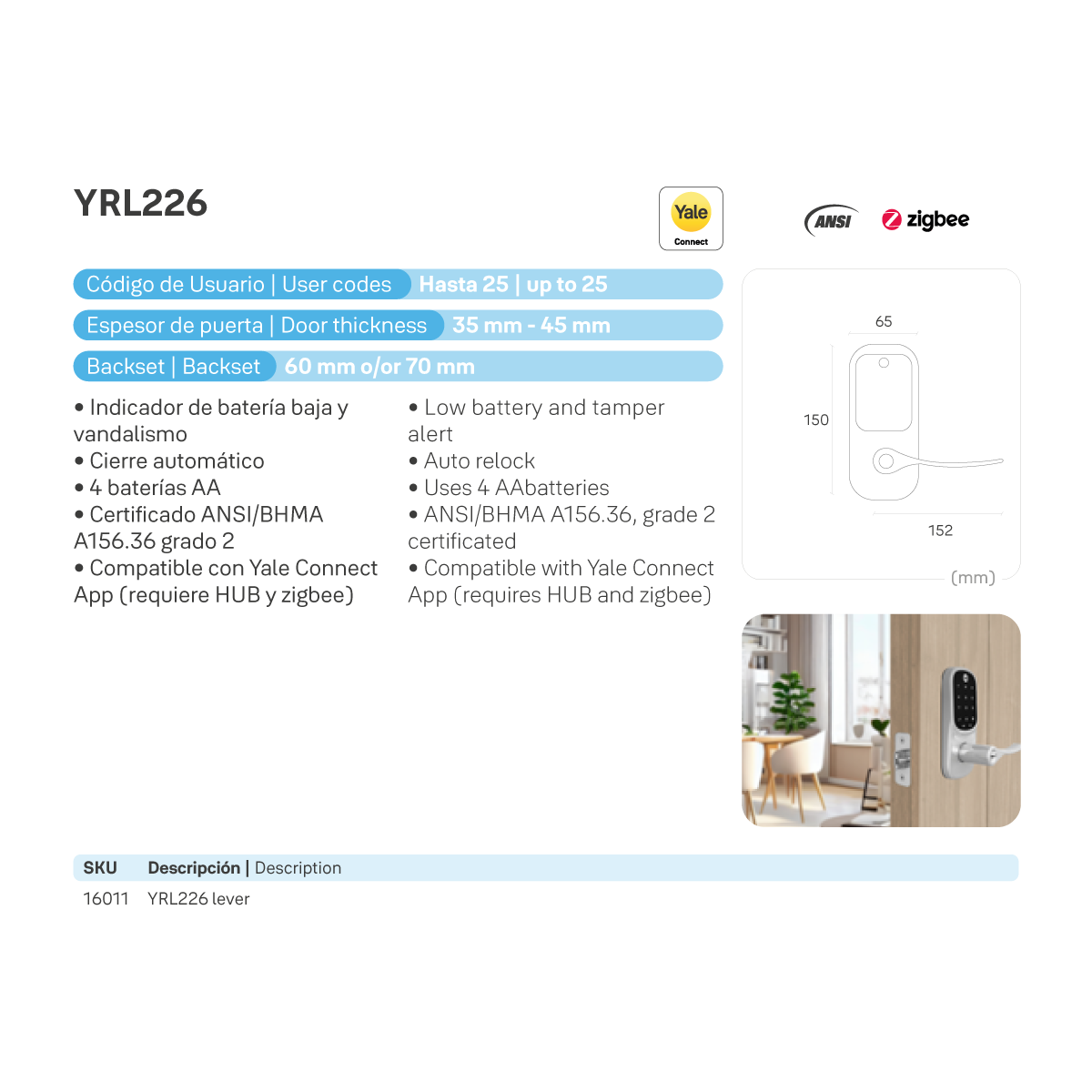 Cerrojo Digital YRL226 - Imagen 5